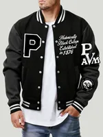 Chaqueta con estampado universitario negro histórico para hombre, abrigo de béisbol de lana de Hip Hop, ropa de calle informal de moda, ropa holgada de otoño