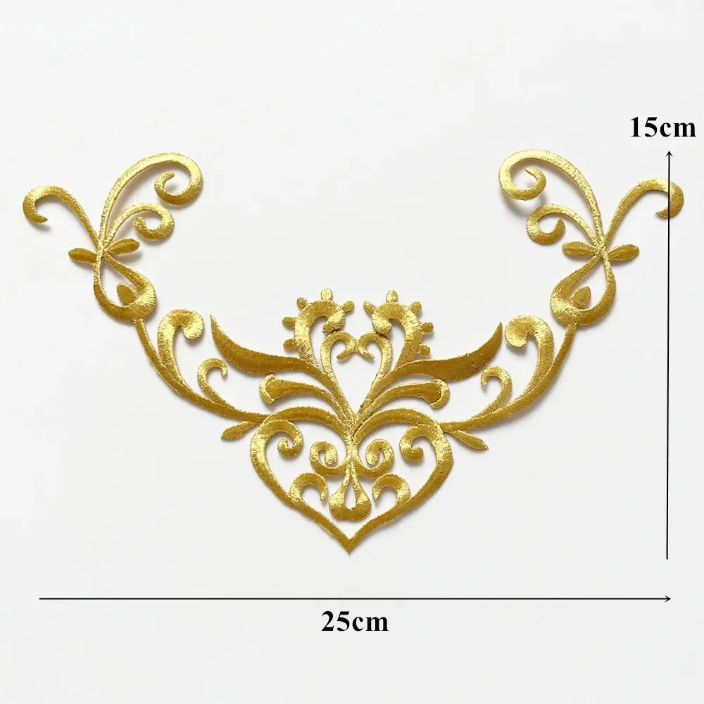 Gold Silver Embroidered Baroque Flower Applique Iron Sew On Patch For Wedding Bridal Gown Clothes Fabric Dress Decor DIY Crafts