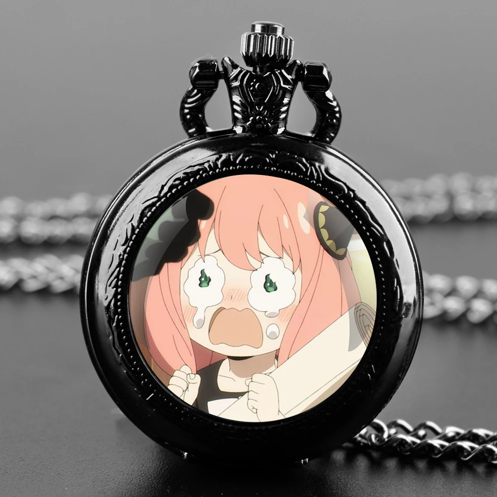 Japanese Anime Spy X Family Anya Forger Retro Fashion Roman Number Quartz Pocket Watch Women Man Necklace Pendant with Chain