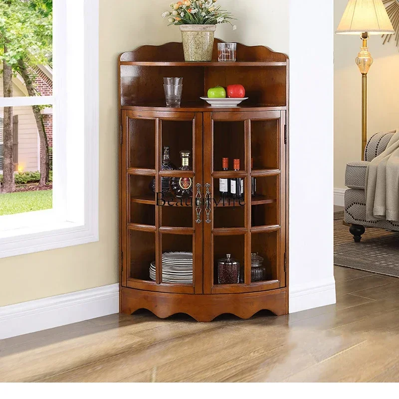 13 خزانة زاوية أمريكية من الخشب الصلب على شكل مثلث على الطراز الأوروبي لغرفة المعيشة وخزانة جانبية على الحائط #3