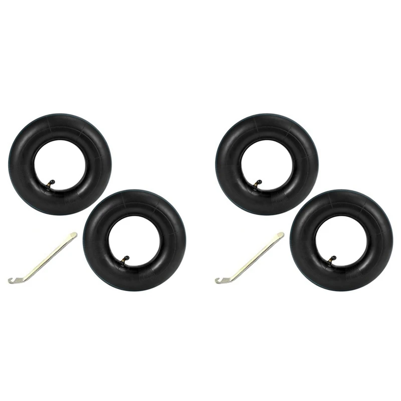 4 PCS 4.10/3.50-4 Inch Inner Tube Tire For Hand Truck, Dolly, Hand Cart, Lawn Mower,4.10-4 Replacement Tube With Crowbar