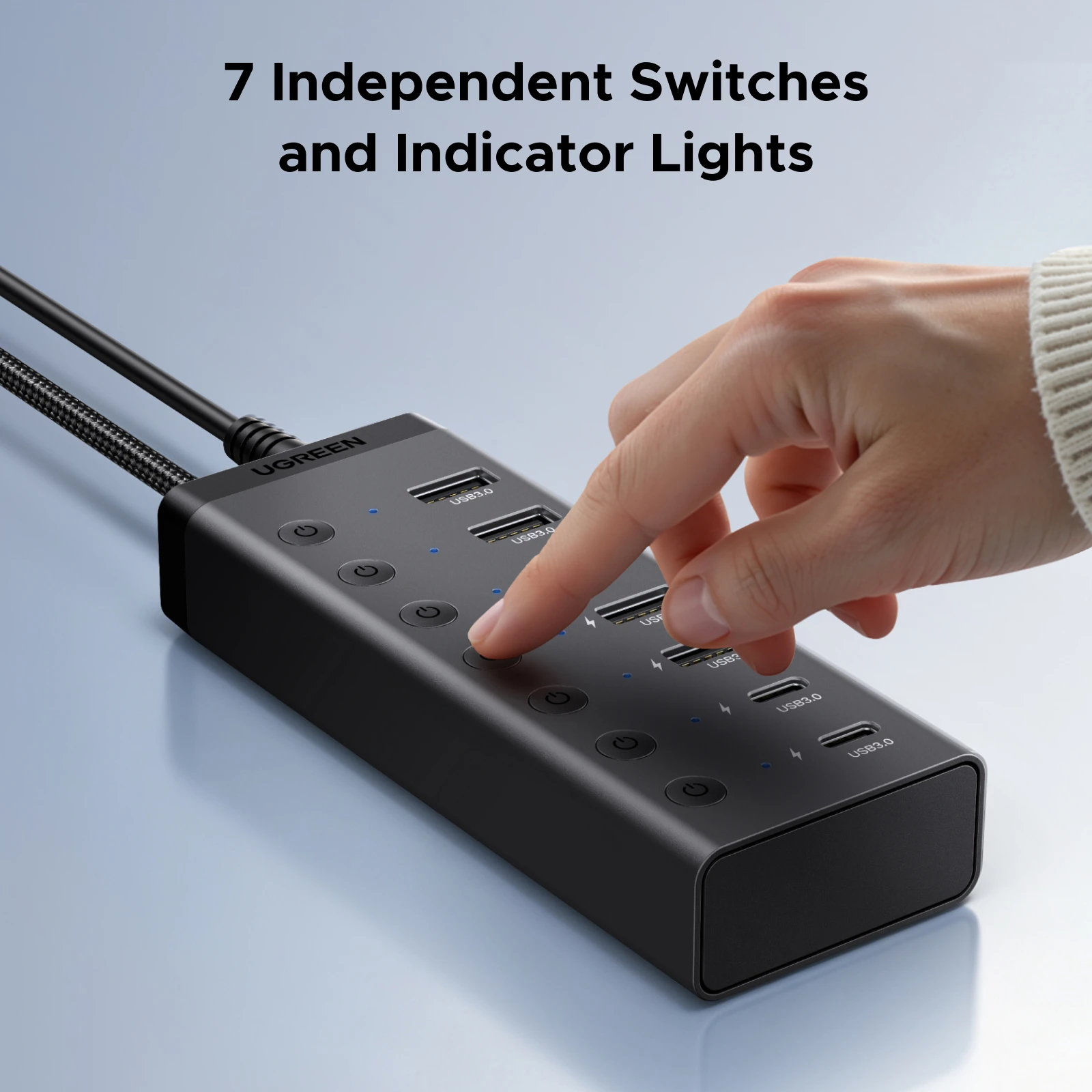 UGREEN USB-A/C HUB 7 Ports with DC Adapter US/EU/UK Plug USB3.0 5Gbps Data Transfer for Desktop PC Laptop USB Splitter Docking