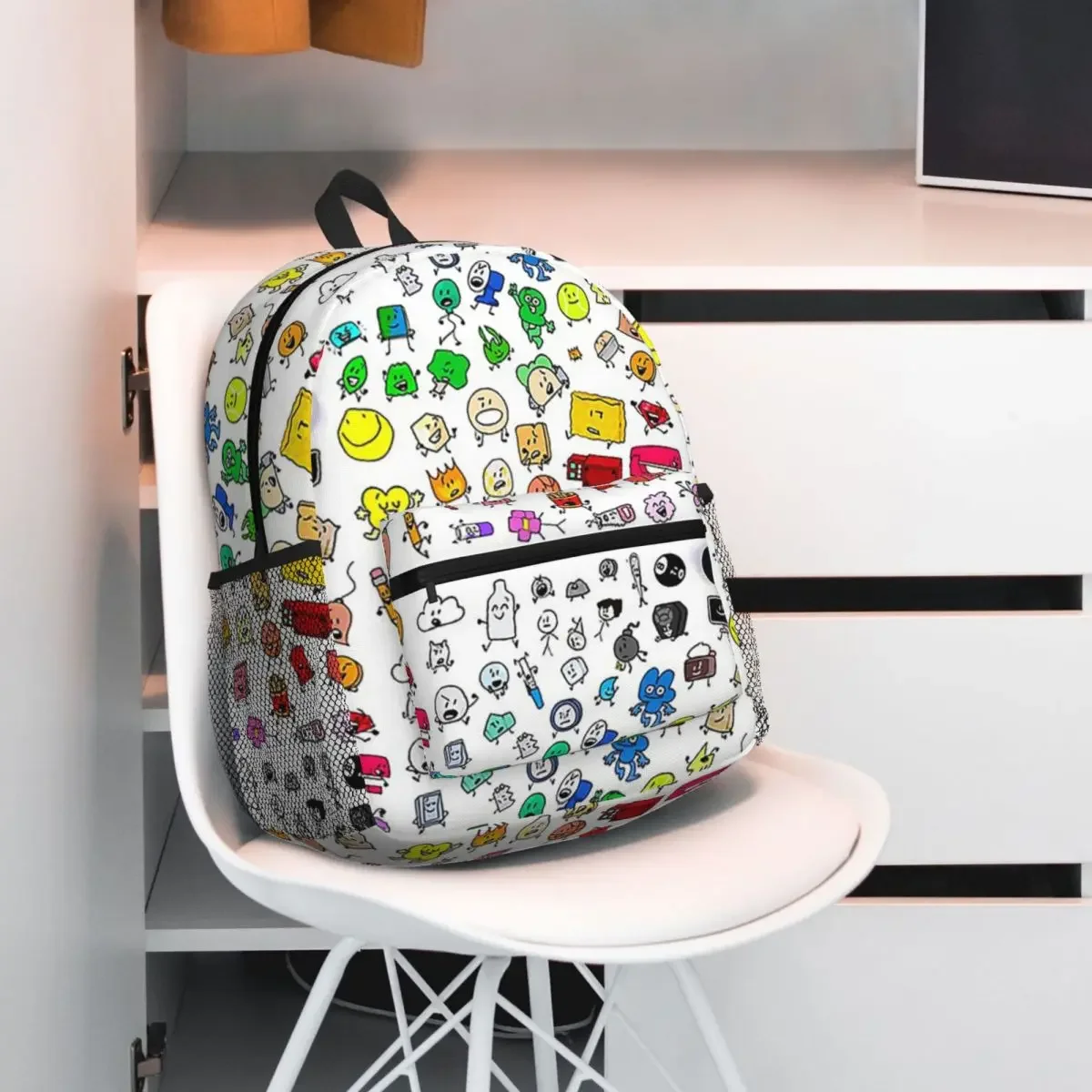 BFDI All Characters Transparent Student Backpack School Bag Hiking Travel Daypack for Men Women Fashion Bookbag Shoulder Bags