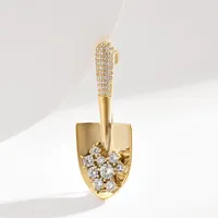 New Simple Inlaid Crystal Shovel Brooches for Women Fashion Personalized Daily Lapel Pins Accessories Party Jewelry Gifts