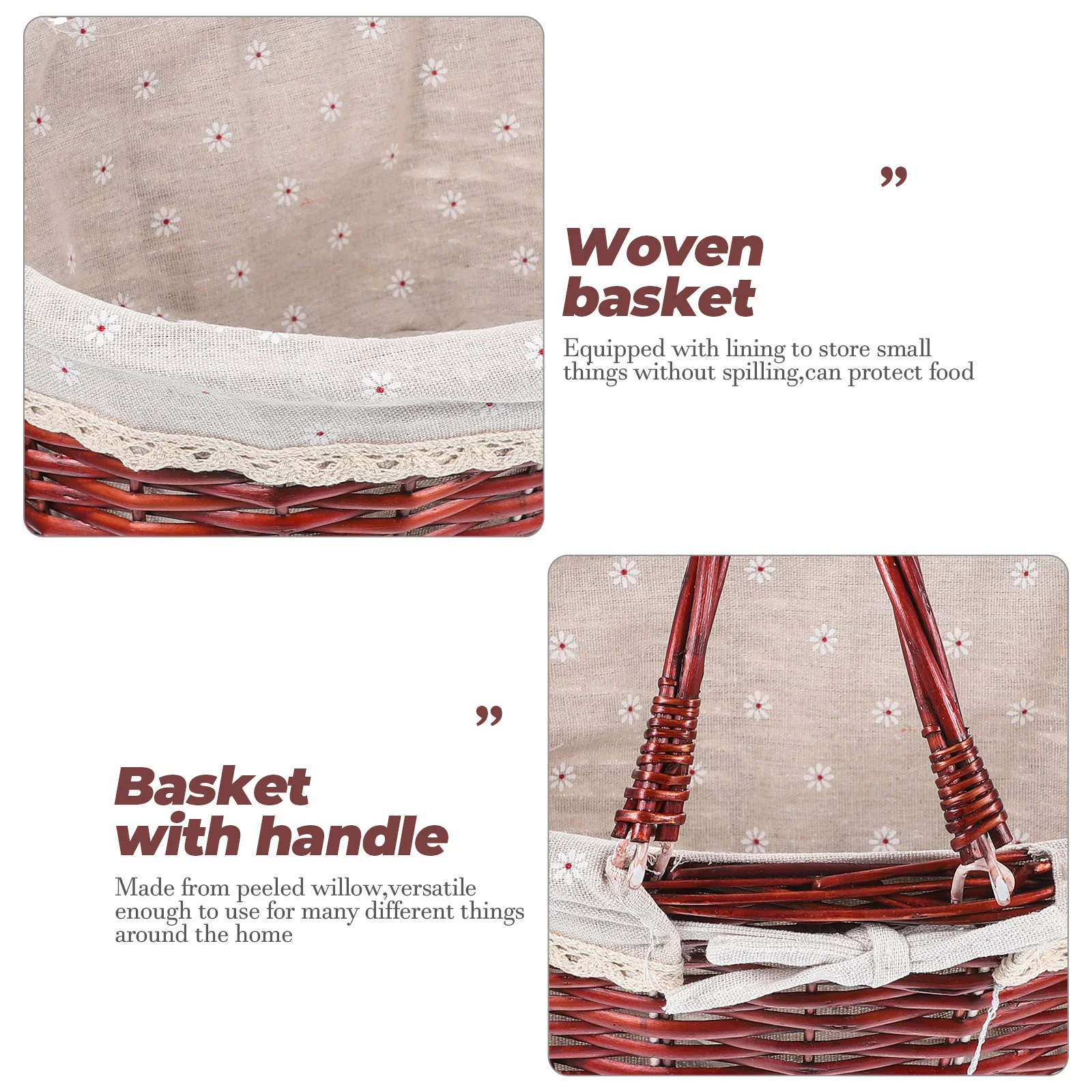 

1Pcs Dark Brown Willow Fruit Basket Household Multipurpose Woven Basket Delicate Lined Storage Picnic Vintage Portable Tote