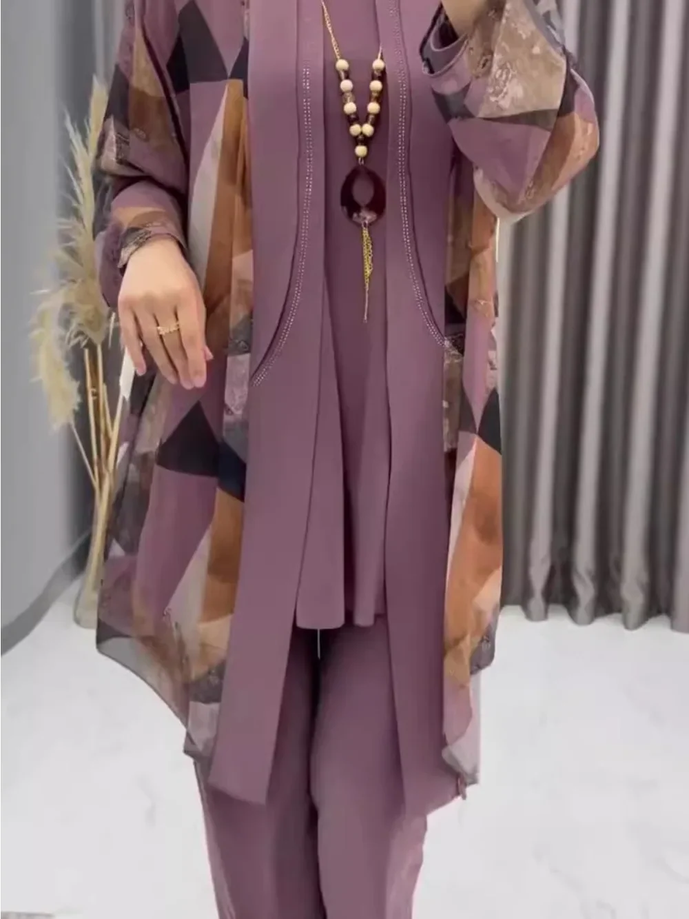 Eid ผู้หญิง Abaya 3 ชิ้นชุดกางเกงมุสลิมชุด Caftan Robe Jalabiya Ramadan โมร็อกโกดูไบ 2025 Musulman Ensembles
