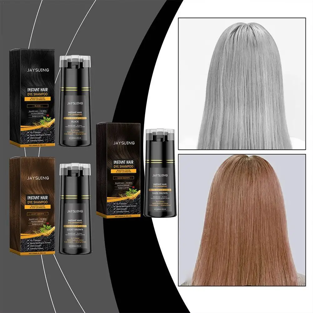 200ML Hair Dye Shampoo Quick Coloring Natural Harmless Cover White Grey Shampoo 3-in-1 Cleaning Nourishing Hair Dye Product