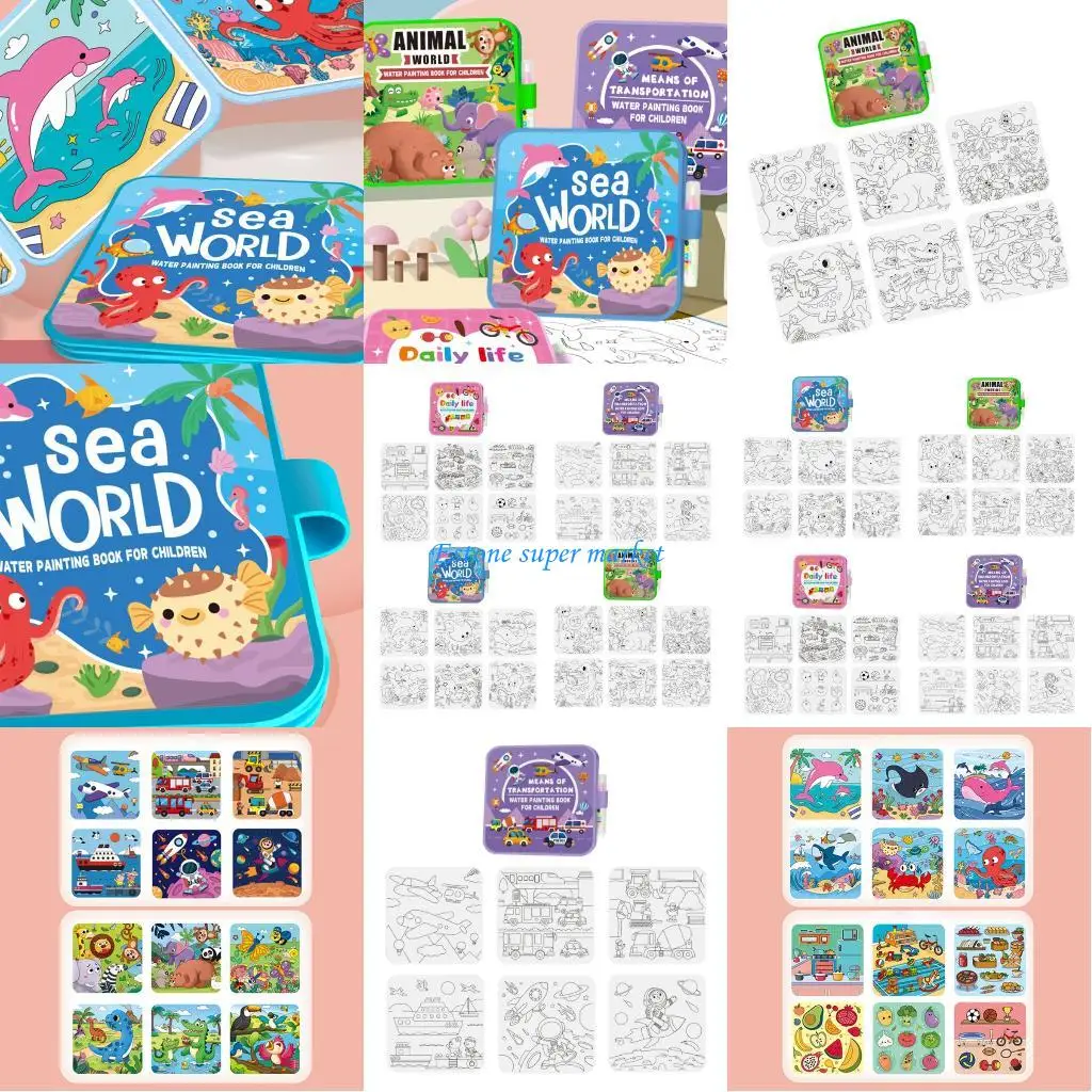 Livre coloriage à l'eau magique réutilisable 090B, jeu d'art éducatif pour enfants, livre dessin, jouet