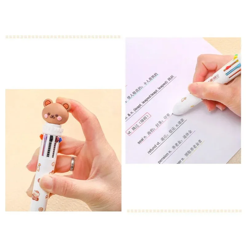 1/5/10pcs  10 color kawaii teddy bear cartoon press pen multi-color color pen student supplies stationery press ballpoint pen