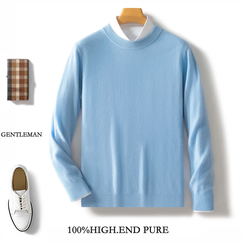 

Men 100% Merino Wool Basic Solid Color O-Neck Fashion Sweater Long Sleeves Pullover Cashmere Loose Soft Comfortable Clothing Top