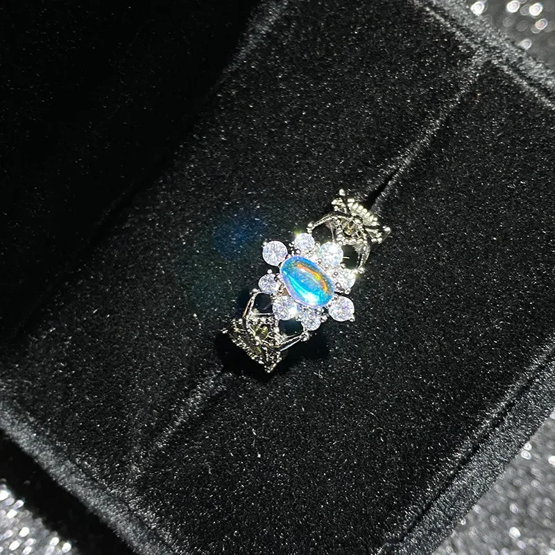 MDL مويسانيتي نمط اليابانية خمر تصميم خاتم الإناث مطلية بالذهب مايكرو مجموعة Moonstone الدانتيل المتخصصة Ins حلقة يومية