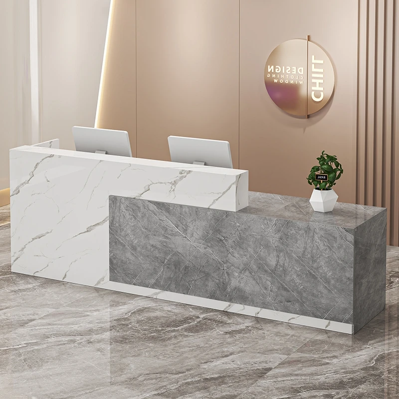 

*Customizable Size Company Office Luxury Modern White Wooden Front Desk Reception Counter