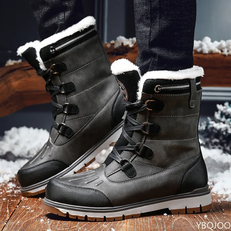 Large Size New Winter Men's Plush Thick Warm Snow Boots with Soft Sole and Anti Slip Outdoor Sports Sole Tube Cotton Boots 2025