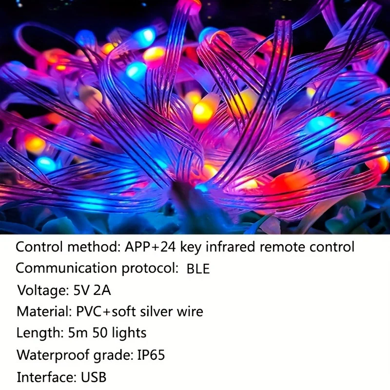 1 conjunto de luzes de corda LED Bluetooth Tuya RGB Phantom Color String Light Set LED String Lights