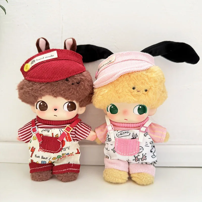 

Clothes For DIMOO WORLD And 15/17cm Labubu Plush Charms Creative Noble Style Gray White Couple Graffiti Suspender Pants Set