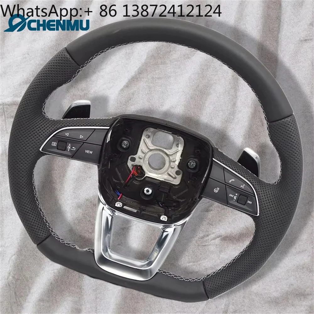 

2018-2025 Black Perforated Leather Flat Bottom Steering Wheel Paddles with Buttons Car Accessories for Q5 FY Q7 4M Q8