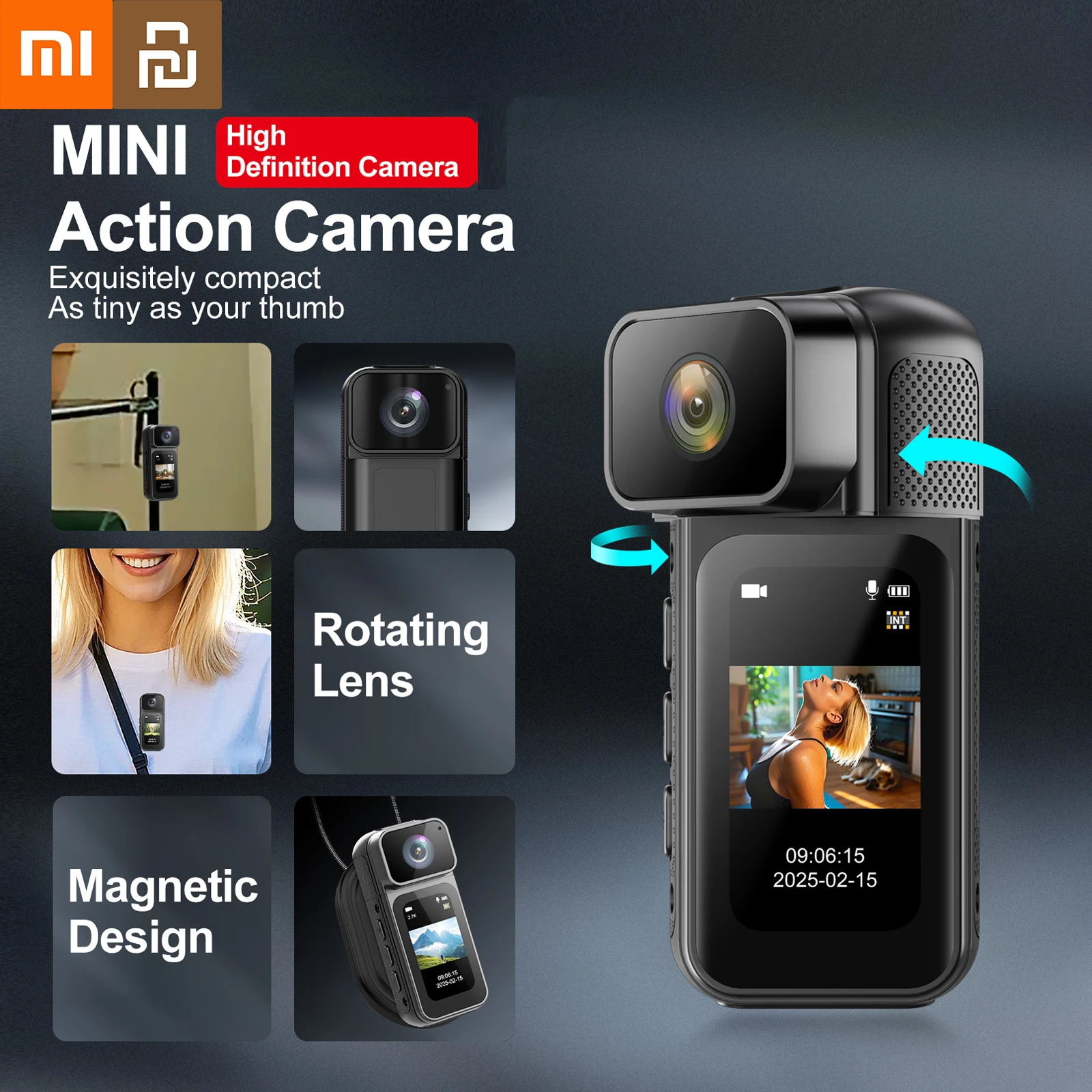 Xiaomi Youpin 2,7K 1080P duimcamera 180 °   Draai WIFI Sport Fietscamera 1,47-inch IPS-scherm Digitale videorecordercamera