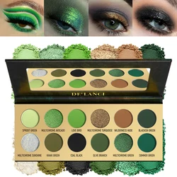 DE'LANCI 12 Color Multichrome Green Eyeshadow Palette, Bright Dark Olive Green Eyes makeup,High Pigment Silver Shade