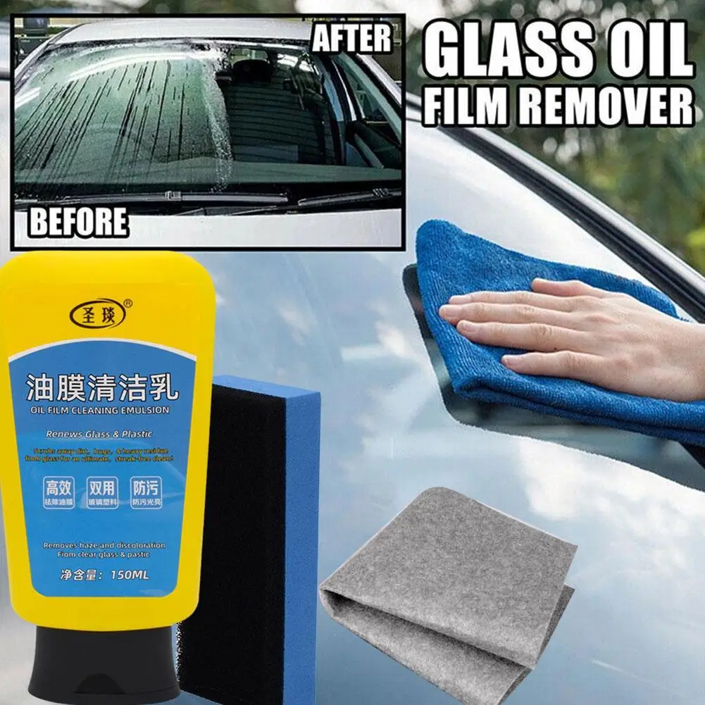 

Car Oil Film Glass Cleaning Emulsion Window Cleaning Agent Quick Decontamination with Sponge Wipe Universal Car Maintenance Tool
