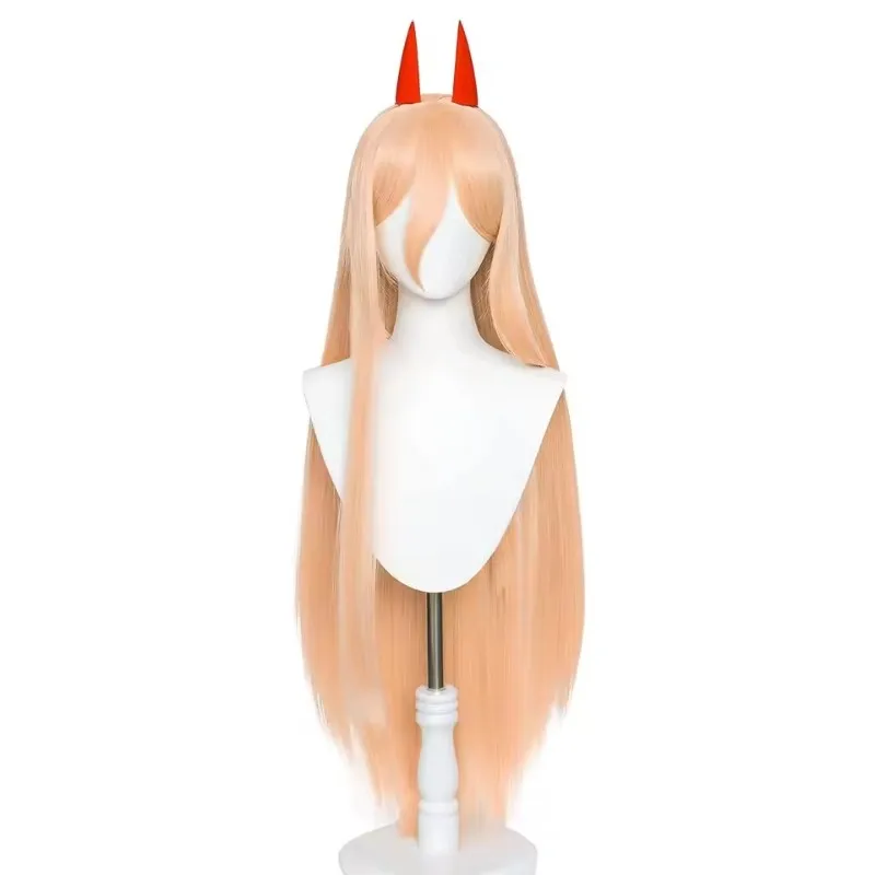 Power Chainsaw Man Cosplay Wig with Horns Orange Long Straight Wig for Anime Convention Woman Carnival Party Costume Accessories
