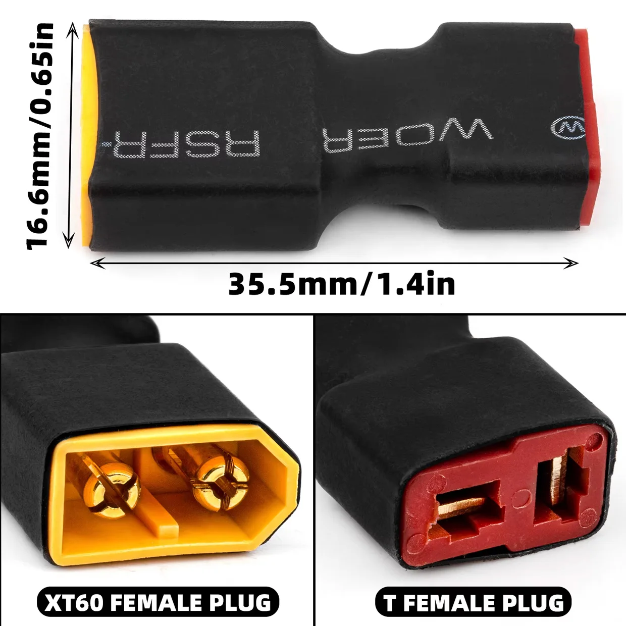 RCXAZ RC XT60 Female to Male T Plug Connector Adapter Wireless RC LiPo Battery Connector for Deans Male to XT60 Female