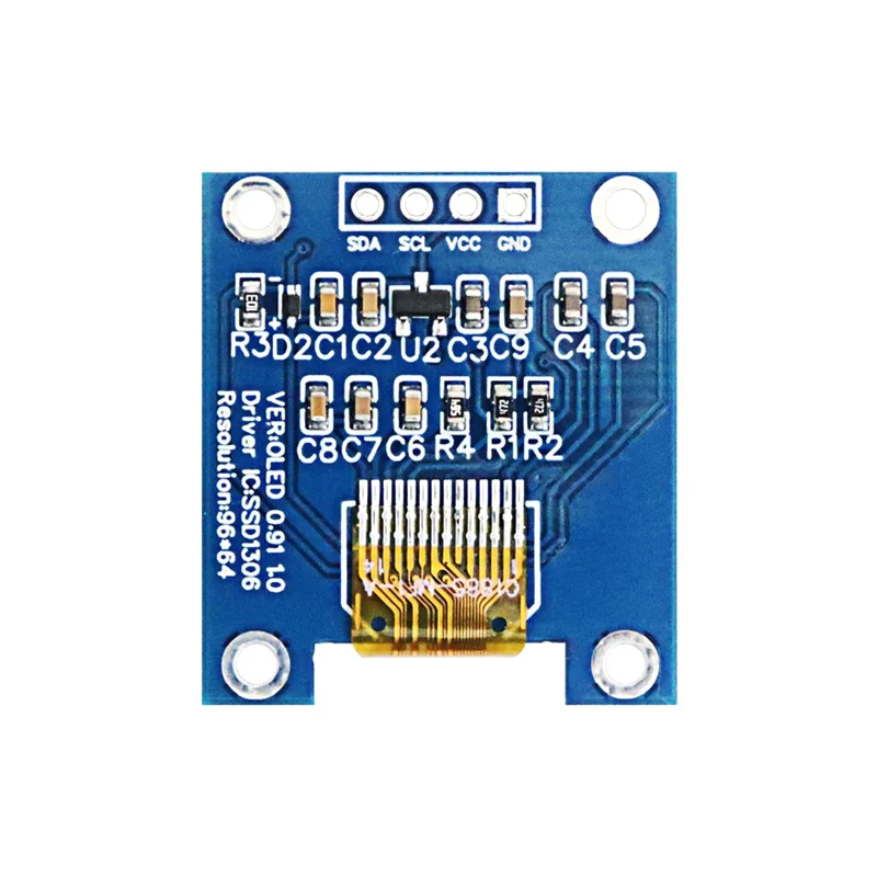 0.91-inch OLED Display Module SSD1306, 96x64 Small Screen, Dual-Color Blue/White, I2C Interface 4-Pin LCD Module for Arduino