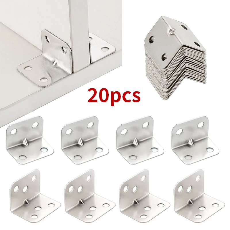 20pcs corner bracket, right angle fixed bracket, 4 holes and 6 holes, suitable for furniture, bed frames, cabinets, corner codes