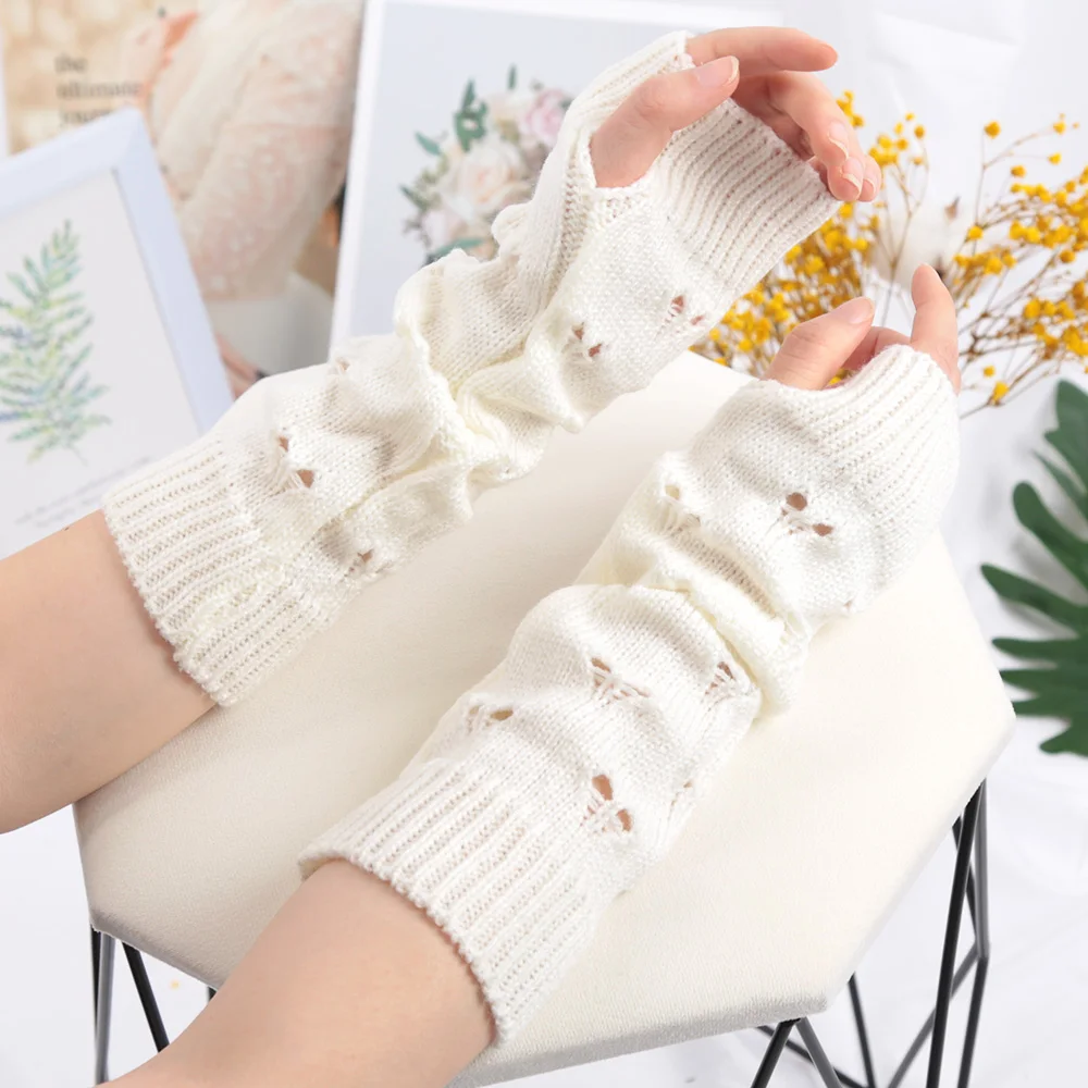 Women Winter Arm Sleeves Warm Knitted Arm Warmers Long Sleeve Half-finger Glove Gothic Fingerless Mitten Christmas Gift