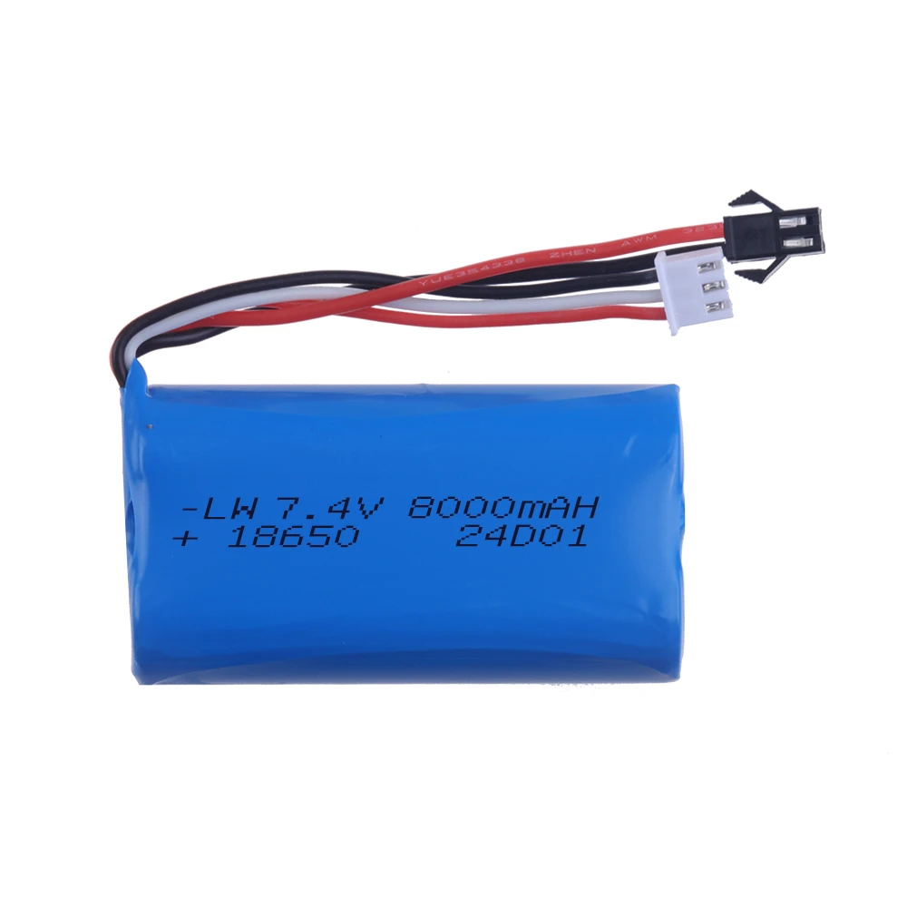 18650 Li-ion Battery 7.4V 8000mAh SM-2P for WPL MN99S D90 U12A S033g Q1 H101 Parts 7.4V Battery Rc Car Tank Truck Drone Boat