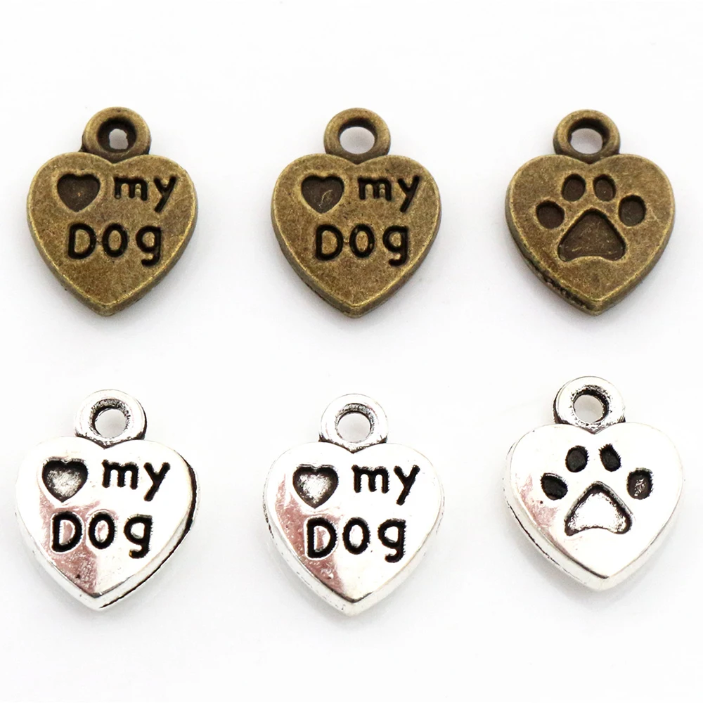 12pcs Charms heart love my dog 13x10mm Antique Making pendant fit,Vintage Tibetan Silver Plated Bronze,DIY bracelet necklace