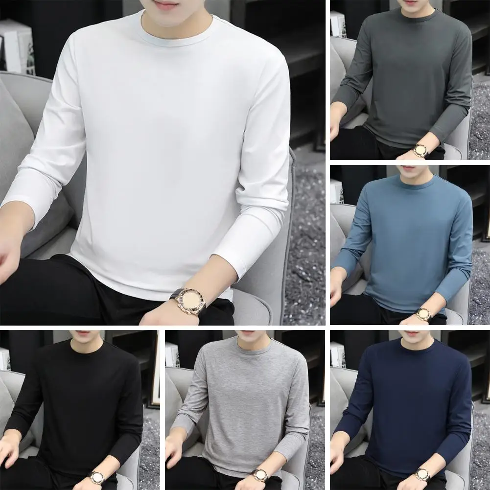 Men Round Neck Long Sleeve Top Men's Slim Fit Long Sleeve Fitness Top for Spring Autumn Round Neck Stretchy Pullover for Sport