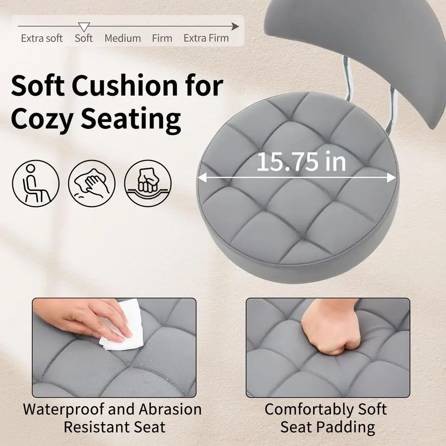 เก้าอี้สำหรับศิลปิน พนักพิงและที่วางเท้าตามหลักสรีรศาสตร์ ล้อเงียบและฐานอะลูมิเนียม เก้าอี้หมุนสำหรับร้านค้า สีเทา