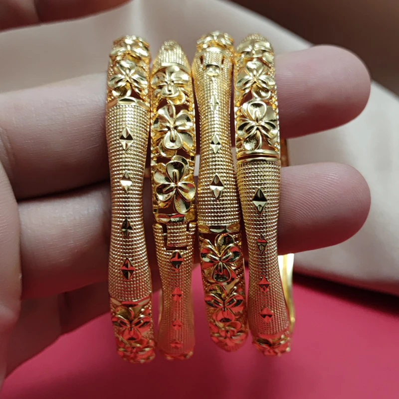 18K Dubai Gold Color Bangles For Women African India Party Wedding Bracelets Bangles Gifts