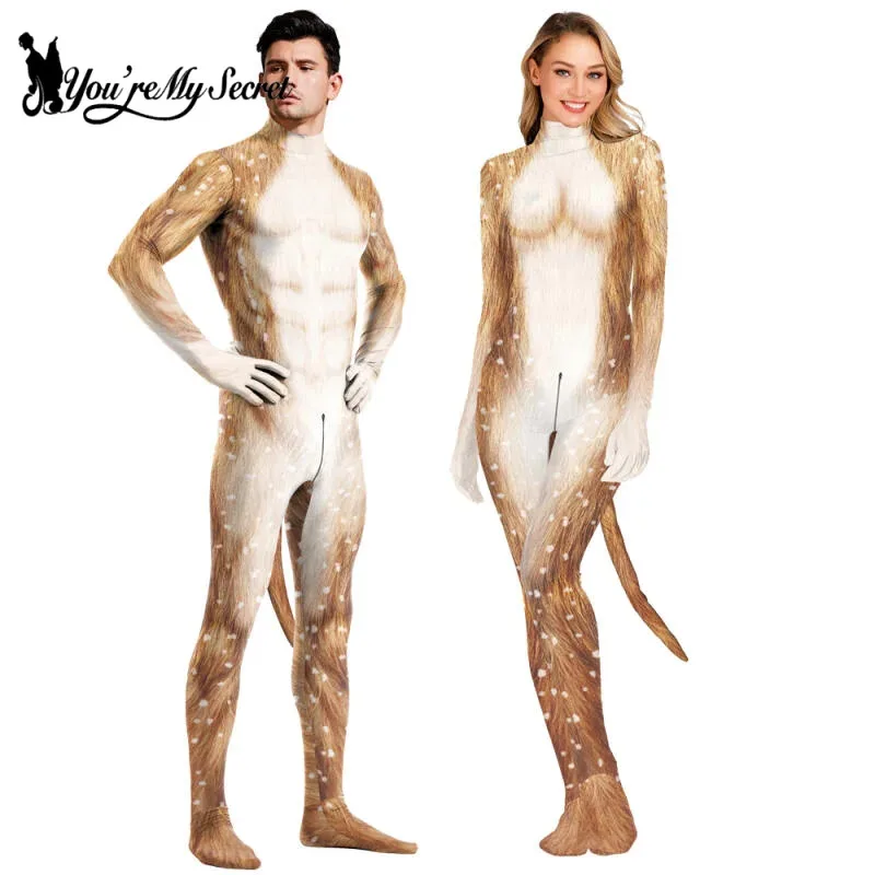 

[You're My Secret] Adult Animal Elk Sika Deer Print Cosplay Performance Costumes Halloween Carnival Masquerade Party Zentai Suit