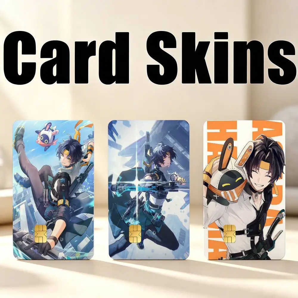 Zenless ZZZ A-Asaba Harumasa 1Set 4Pcs Card Skin Stickers, Waterproof Decorative Film for Credit Debit Bank Bus IC Cards