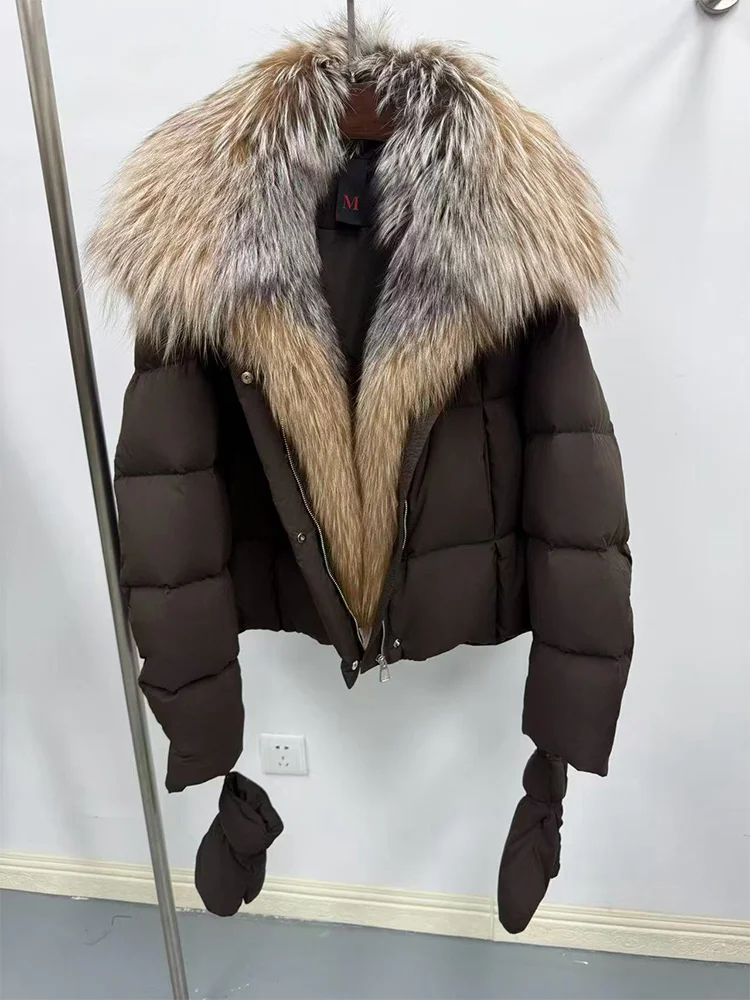 2025 Natuurlijke Echte Vos Bontkraag Warme Ganzendons Jassen Winter Vrouwen Puffer Jassen Met Handschoenen Vrouwelijke Uitloper