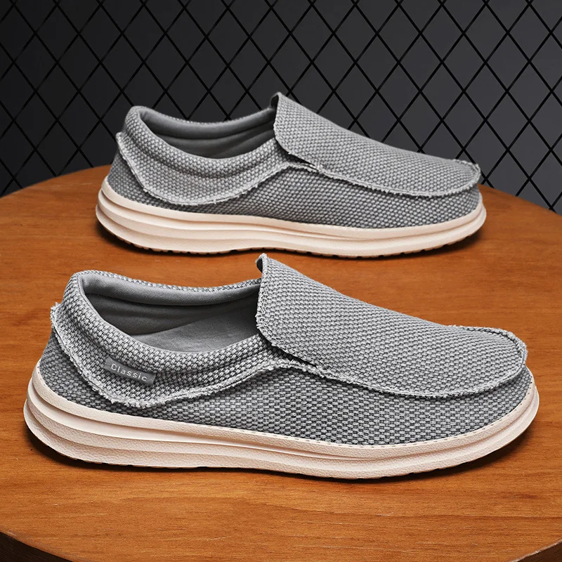 New Men\'s Canvas Shoes Breathable Casual Shoes Luxury Brand Men Loafers Lightweight Boat Shoes Outdoor Vulcanize Shoes Sneakers