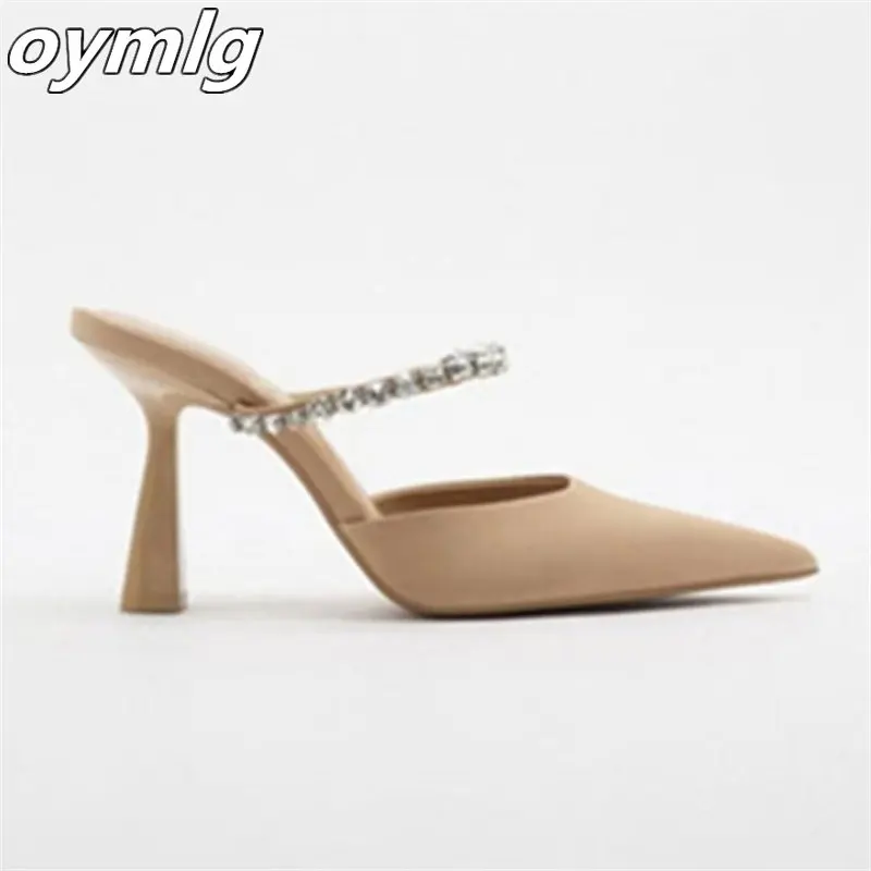 2022 autumn new women\'s shoes apricot all-match elegant chain stiletto pointed toe Mary Jane high heel shoes