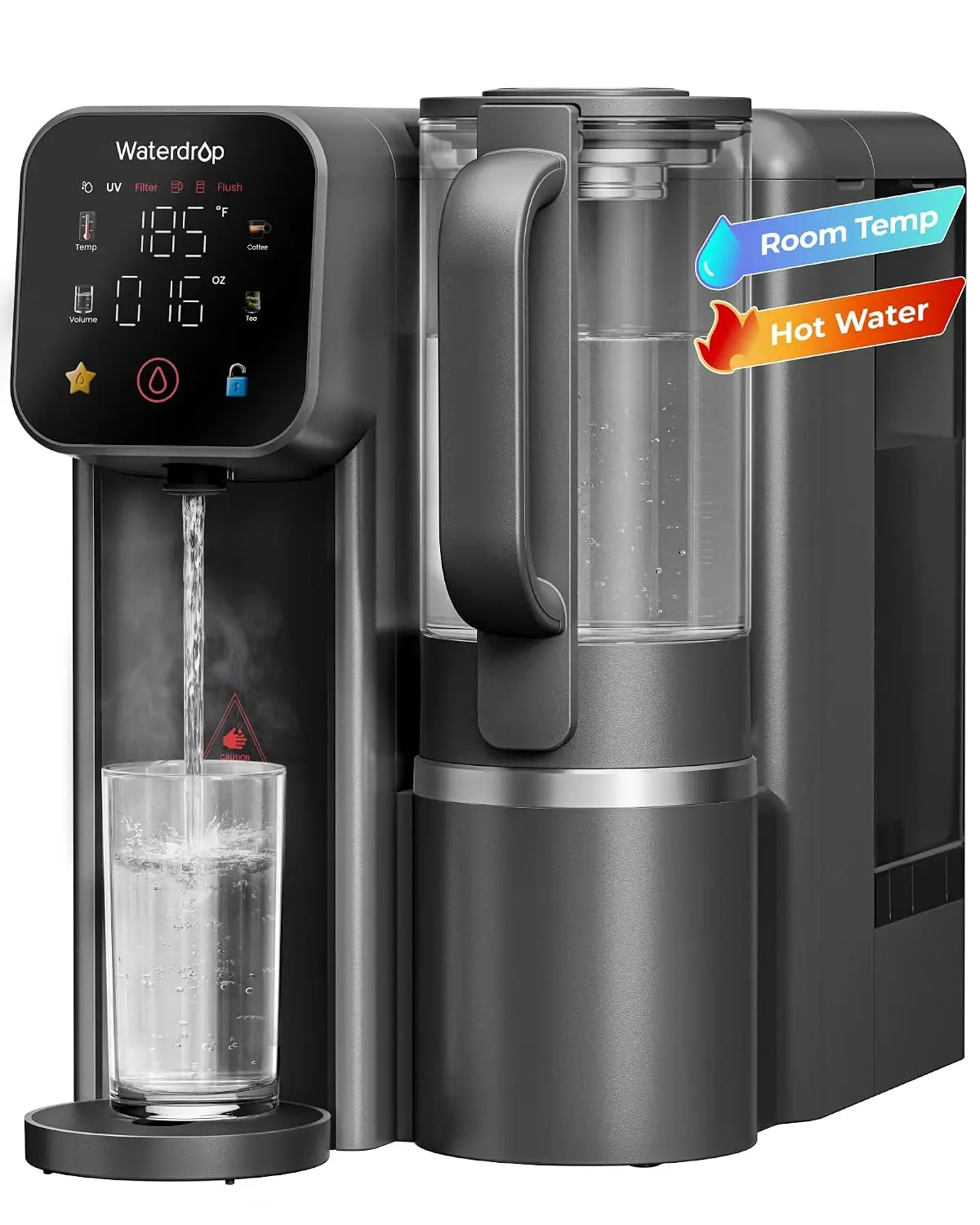 Waterdrop M6H Instant Hot Countertop RO Water Filter System, Glass Pitcher NSF/ANSI 58 Certified, 7-Stage RO Filtration, Reduce PFAS/TDS, 3:1 Pure to Drain, Hot & Room-Temp Water