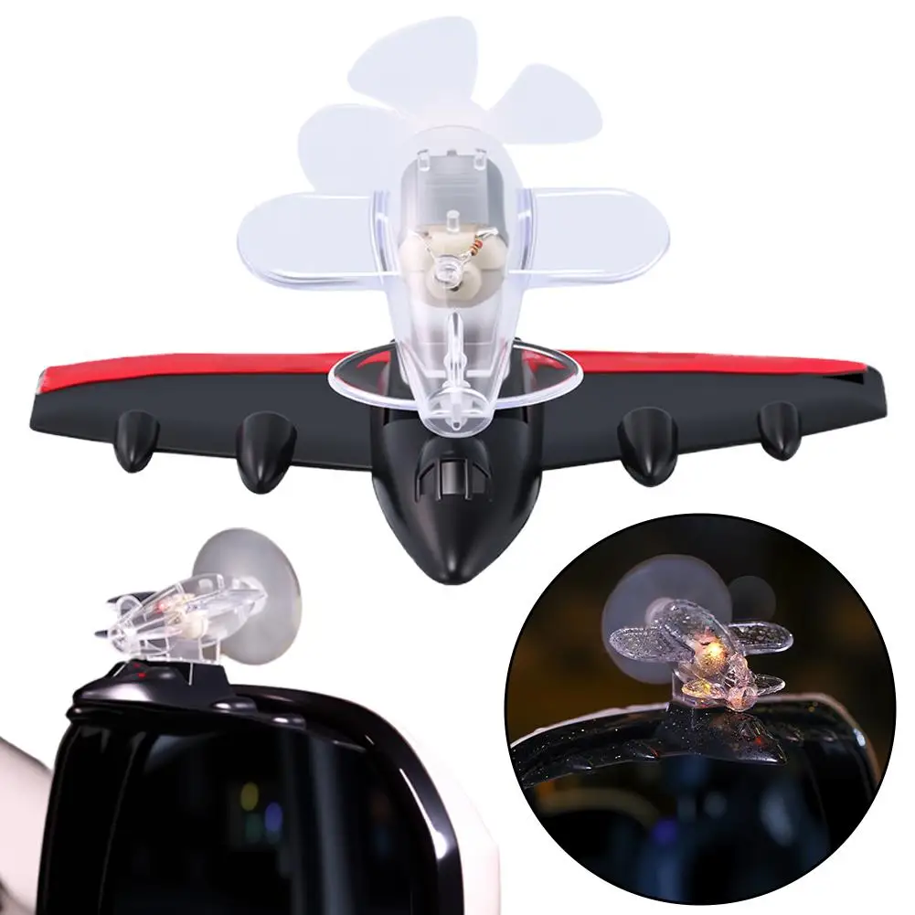 Car Rearview Mirror Decorative Airplane With Wind-Powered Glowing Light Rainproof Visor For Driving Safety Car Accessory D1S3