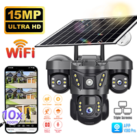 Solar WIFI Camera 3 Lens  Waterproof PTZ Rotation Surveillance Wireless Human Detection Smart Home Security V380 IP Cameras CCTV
