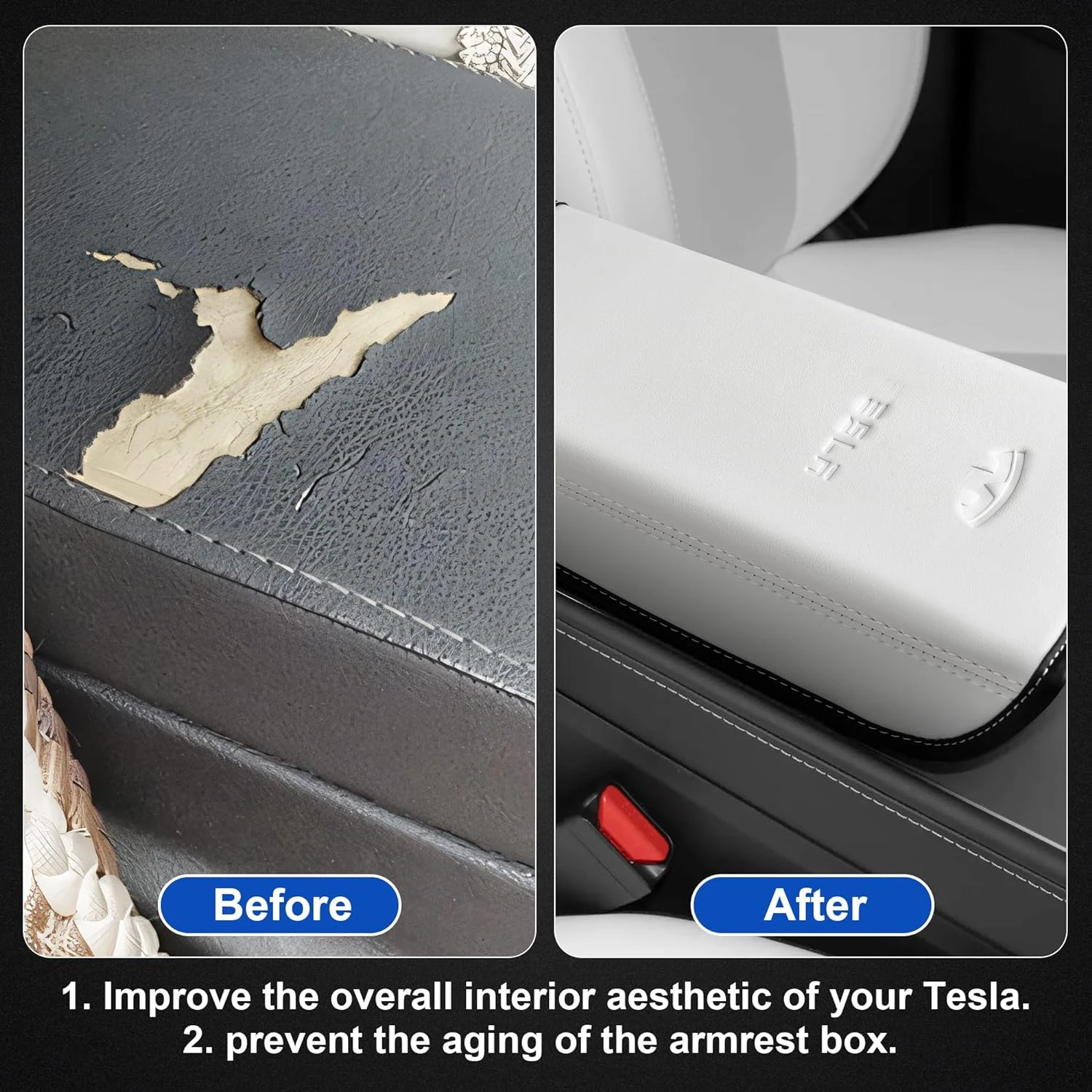 Funda para reposabrazos diseñada para Tesla Model 3/Y 2017-2023 2024, accesorios interiores, cubierta de consola central de cuero