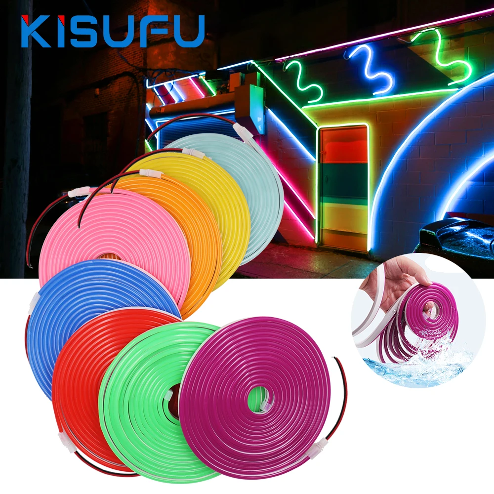 

IP67 Waterproof DC12V LED Neon Strip Light SMD 2835 Flexible Neon Sign Tape 6X12MM With 2pin Wire Bedroom Home Decoration 3M 5M