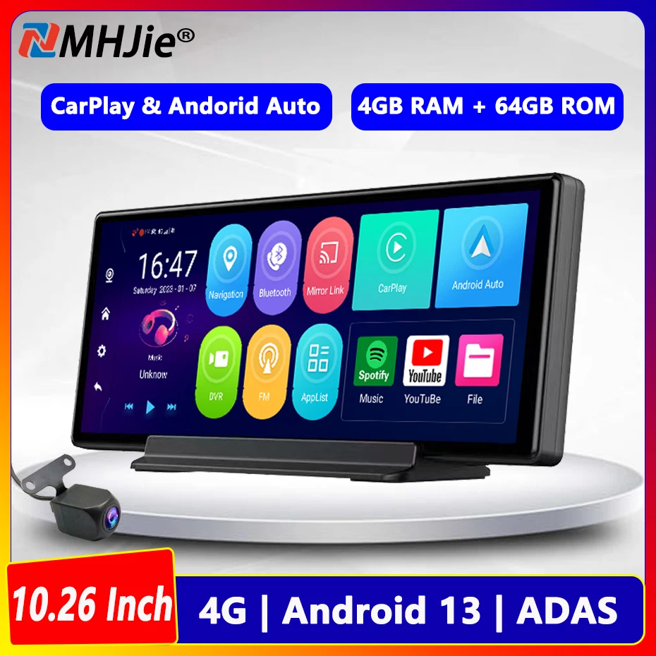 10.26 Inch 4G Car DVR K720 Carplay Auto GPS Navigation Dashboard 1080P FHD Dual Lens Android 13 Rearview Mirror Recorder Dashcam