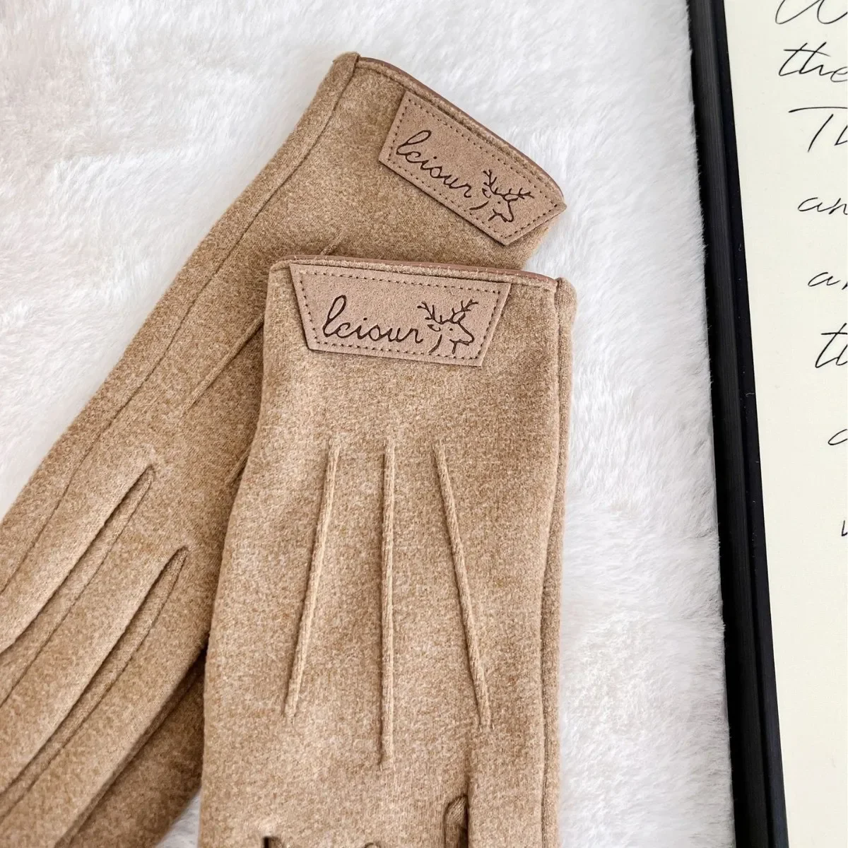 قفازات الرنة الدافئة للزوجين مع شاشة تعمل باللمس، قفازات شتوية مضادة للبرد والرياح مخملية لركوب الدراجات في الهواء الطلق بلون واحد