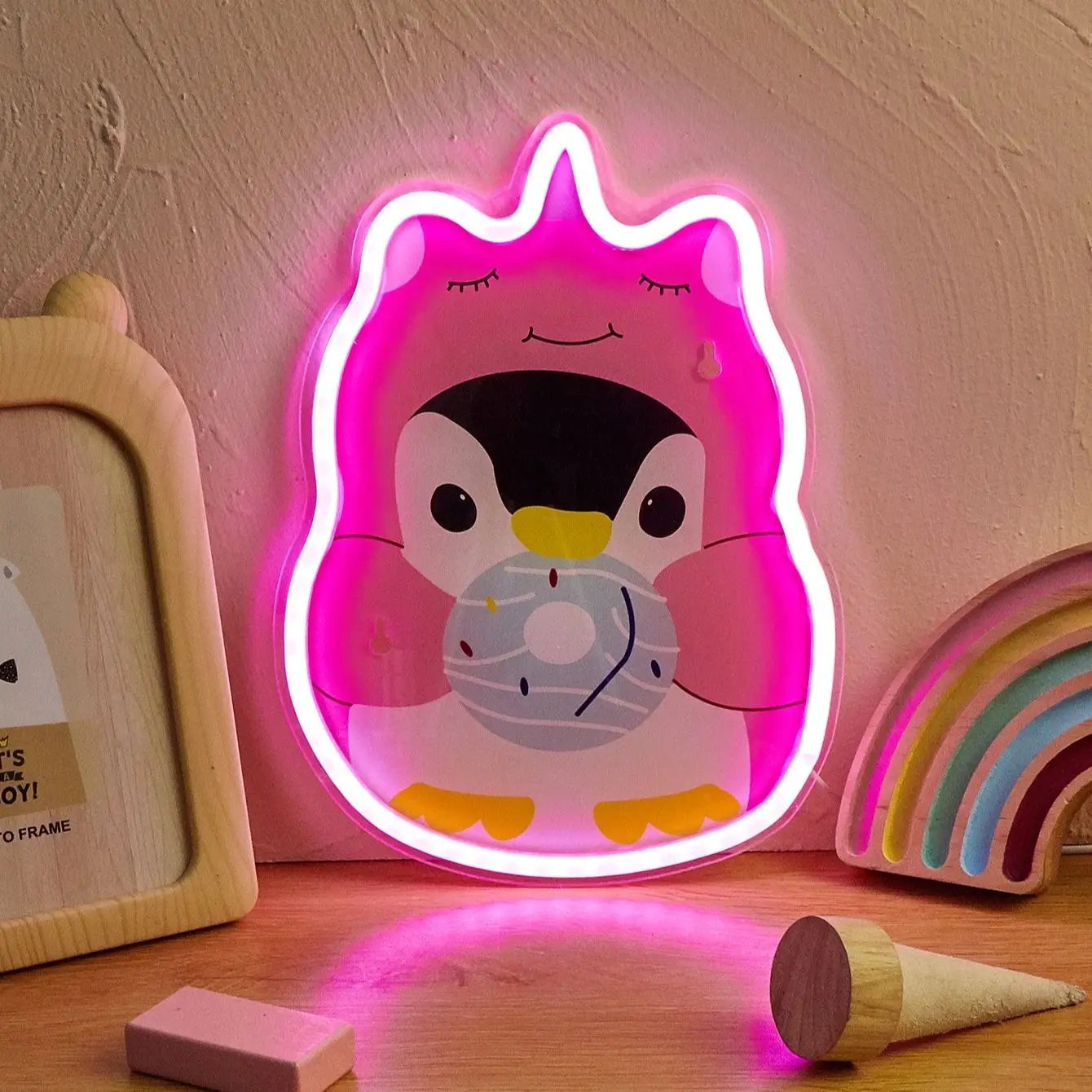 تشي شراء LED النيون البطريق USB بالطاقة النيون علامات ضوء الليل ثلاثية الأبعاد جدار الفن غرفة نوم غرفة المعيشة مصباح ديكور علامات #1