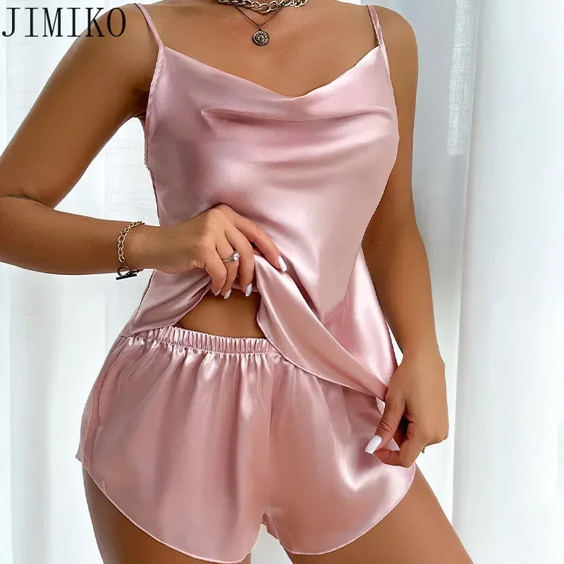 Silk Pajamas Set for Women Satin Backless Lingerie Pjs Cami Top and Shorts Nightwear Lingerie V-Neck 2 Piece Soft Silk Pajamas