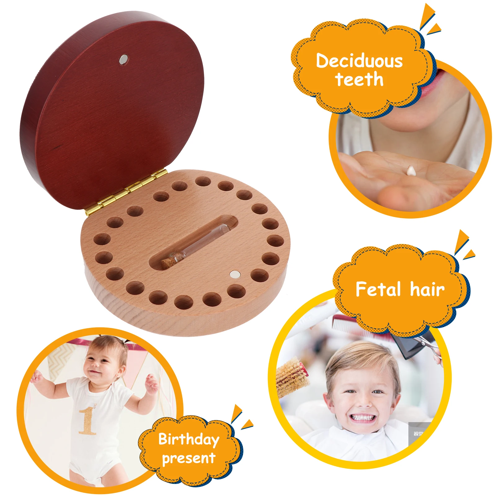 

Kids Wooden Fairy Holder Baby Deciduous Teeth Fetal Hair Saver Magnetic Closure Natural Wood Trinket Organizer Baby Tooth