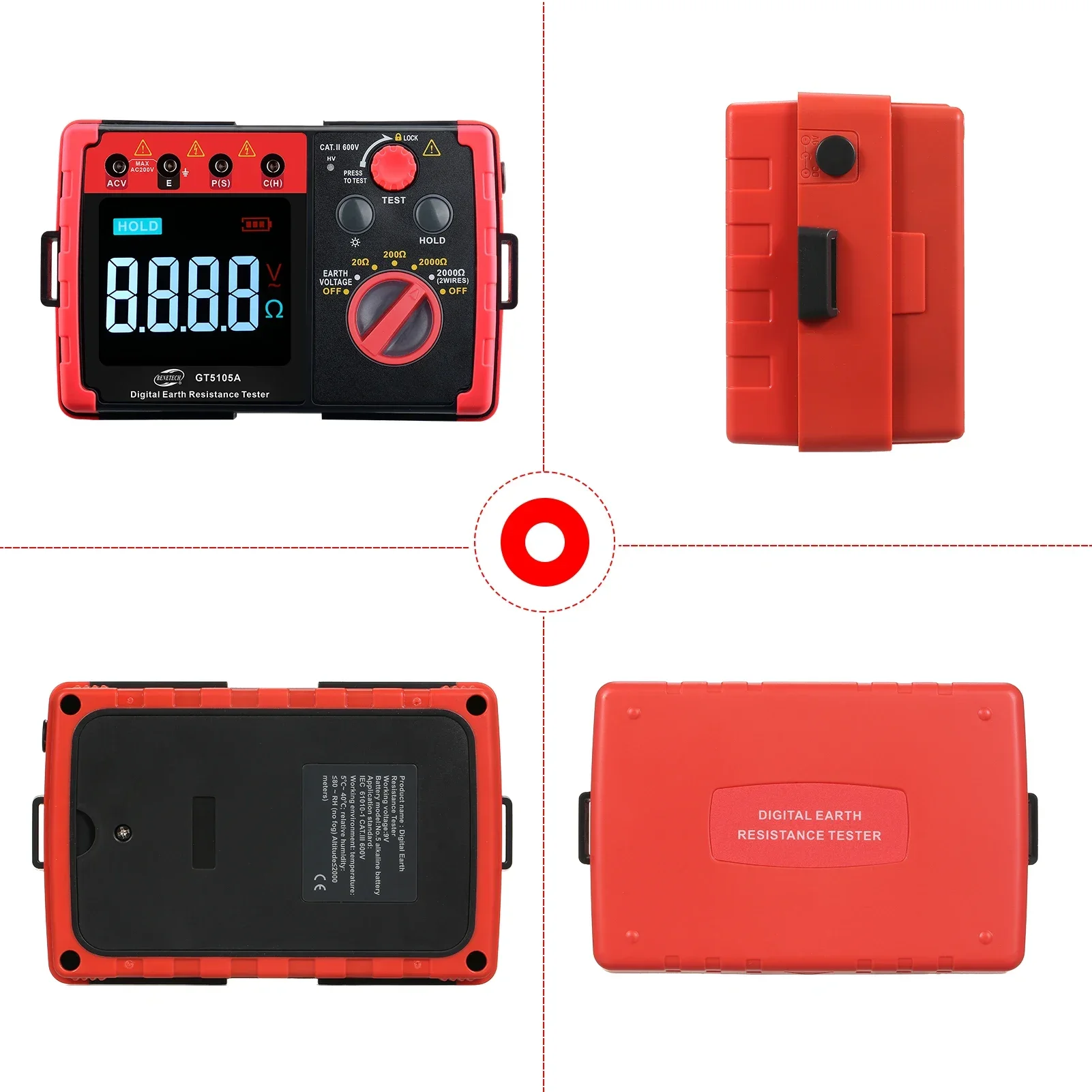 BENETECH GT5105A Cyfrowy miernik rezystancji uziemienia 2000 Megaomów Megomierz Woltomierz Tester uziemienia Wykrywacz baterii