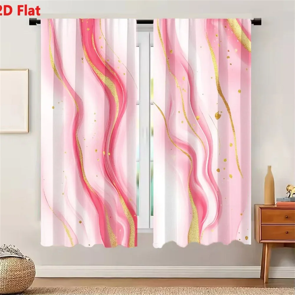 Elegant Pink Gold Abstract Wave Curtains for Living Room Bedroom Home Decor Sheer Light Filtering Window Panels